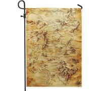 Bandiera da giardino vintage antica con mappa del mondo, striscione rustico marrone per la decorazione della casa, bandiera esterna in nylon su entrambi i lati, perfetta per la decorazione stagionale