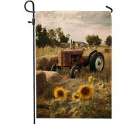 Bandiera da giardino vintage autunnale con girasoli, trattore rustico fieno fattoria all'aperto cortile striscione juta, decorazione per prato autunnale su entrambi i lati, 30,5 x 45,7 cm