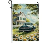Bandiera da giardino vintage blu per camion, stile country, decorazione per la casa, in iuta su entrambi i lati, decorazione stagionale per esterni, 30,5 x 45,7 cm