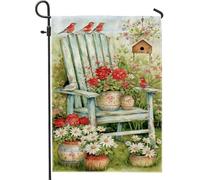 Bandiera da giardino vintage blu per casetta degli uccelli, striscione floreale per esterni, bandiera da giardino in iuta su entrambi i lati, per la primavera e l'estate, decorazione per prato 30,5 x