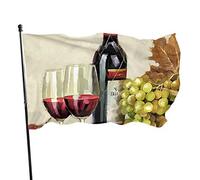 Bandiera da Giardino Vintage Bottiglia di Vino Bicchiere Formaggio Uva Cortile Casa Decorazione Esterna Bandiere Striscioni per Patio Prato 3x5 Ft