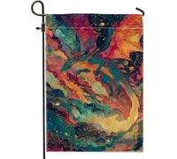 Bandiera da giardino vintage colorata con drago, magica e vibrante creatura fantasy con cielo stellato, striscione decorativo su entrambi i lati, per la decorazione estiva della casa e del prato, 30,5