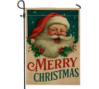 Bandiera da giardino vintage con Babbo Natale, bandiera rossa con scritta "Merry Christmas" (lingua italiana non garantita), bandiera a doppio lato, decorazione per esterni, 30,5 x 45,7 cm
