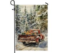 Bandiera da giardino vintage con camion rosso, bandiera invernale per le vacanze, bandiera su entrambi i lati per esterni, bandiera per cortile, decorazione natalizia per patio, prato, 30,5 x 45,7 cm