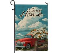 Bandiera da giardino vintage con camion rosso, decorazione floreale estiva, striscione da cortile, in iuta su entrambi i lati, decorazione per esterni in stile fattoria, 30,5 x 45,7 cm