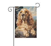 Bandiera da giardino vintage con cane Cocker Spaniel americano, 12x18, verticale, bifacciale, decorazione per esterni per le feste in stile fattoria.