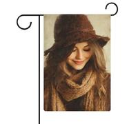 Bandiera da giardino vintage con cappello marrone bella donna, in iuta su entrambi i lati, 30,5 x 45,7 cm