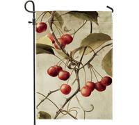 Bandiera da giardino vintage con ciliegie, bandiera floreale con frutta rossa, decorazione per esterni, bandiera da giardino in iuta su entrambi i lati, per primavera estate e prato, 30,5 x 45,7 cm