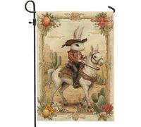 Bandiera da giardino vintage con coniglietto primaverile con cappello da cowboy, colori neutri, decorazione selvaggia West, bandiera su entrambi i lati in iuta per esterni, per feste pasquali, 30,5 x