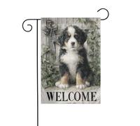 Bandiera da giardino vintage con cucciolo di cane di montagna 30 x 45 cm verticale su entrambi i lati per fattoria vacanze all'aperto decorazioni per cortile bandiera