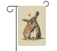 Bandiera da giardino vintage con due conigli innamorati che abbracciano bandiere da giardino stagionali per vacanze stagionali in iuta su entrambi i lati per casa cortile bandiere esterne 32 x 47 cm