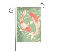 Bandiera da giardino vintage con due pesci che nuotano nell'acqua, 30 x 45 cm, verticale, double face, per fattoria, vacanze, decorazioni esterne