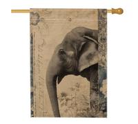 Bandiera da giardino vintage con elefante, bandiera floreale beige per la casa, bandiera da cortile in iuta su entrambi i lati, per decorazione esterna del prato, 71 x 101 cm