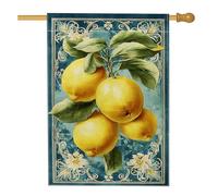 Bandiera da giardino vintage con fiori di limone gialli, bandiera decorativa da giardino in iuta su entrambi i lati, decorazione per prato esterno blu, foglie floreali decorazione per esterni 71 x 101