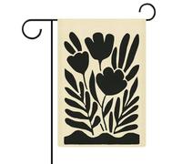 Bandiera da giardino vintage con foglie nere semplici e fiori neri, bandiera per esterni e vacanze stagionali in iuta su entrambi i lati, 30,5 x 45,7 cm