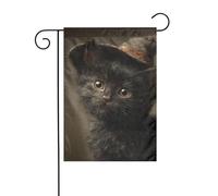 Bandiera da giardino vintage con gattino nero che indossa cappello da strega, 30 x 45 cm, verticale su entrambi i lati, decorazione per casa colonica, vacanze, esterni, bandiera da cortile