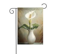 Bandiera da giardino vintage con giglio bianco in un semplice vaso, 30 x 45 cm, verticale, double face, decorazione per casa colonica, vacanze, esterni, bandiera da cortile