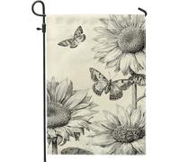 Bandiera da giardino vintage con girasole e farfalle, bandiera floreale beige per la decorazione della casa, bandiera da cortile in iuta su entrambi i lati, per decorazione esterna del prato, 30,5 x