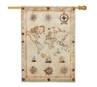Bandiera da giardino vintage con mappa del mondo, bandiera nautica marrone anticato, bandiera decorativa per la casa, bandiera da cortile in iuta su entrambi i lati, per decorazione esterna del prato