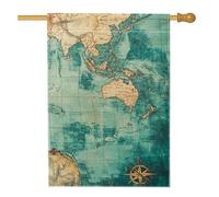 Bandiera da giardino vintage con mappa del mondo, decorazione nautica da giardino, decorazione da giardino su entrambi i lati, per gli appassionati di viaggi, decorazione per la casa delle vacanze, 71