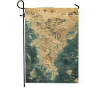 Bandiera da giardino vintage con mappa delle montagne, design topografico dai toni della terra, decorazione per esterni per tutte le stagioni, bandiera da cortile su entrambi i lati, decorazione