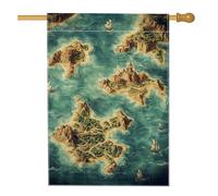 Bandiera da giardino vintage con mappa nautica, bandiera blu costiera oceano decorazione per la casa, bandiera bifacciale in lino per cortile, decorazione per esterni, 71 x 101 cm