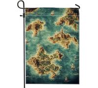 Bandiera da giardino vintage con mappa nautica, bandiera blu costiera oceano decorazione per la casa, bandiera bifacciale in lino per cortile, decorazione per esterni, 30,5 x 45,7 cm