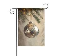 Bandiera da giardino vintage con palla da discoteca su ramo di albero di Natale, 30 x 45 cm, verticale su entrambi i lati, decorazione per esterni