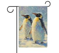 Bandiera da giardino vintage con pinguini di Natale nella neve, in iuta su entrambi i lati, 30,5 x 45,7 cm