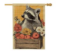 Bandiera da giardino vintage con procione, bandiera gialla floreale per la casa, bandiera da cortile in iuta su entrambi i lati, per la decorazione autunnale per esterni, 71 x 101 cm