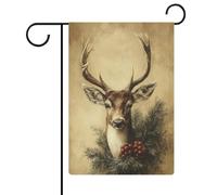 Bandiera da giardino vintage con ritratto di cervo natalizio per vacanze stagionali in iuta su entrambi i lati, bandiere esterne da cortile 30,5 x 45,7 cm