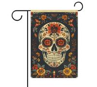 Bandiera da giardino vintage con teschio del giorno dei morti e fiori per le vacanze stagionali in iuta double face per casa cortile bandiere esterne 30,5 x 45,7 cm