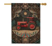 Bandiera da giardino vintage con trattore agricolo, rosso retrò veicolo campo di grano, decorazione per la casa da giardino, bandiera rustica su entrambi i lati, bandiera da cortile in iuta per