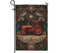 Bandiera da giardino vintage con trattore agricolo, rosso retrò veicolo campo di grano, decorazione per la casa da giardino, bandiera rustica su entrambi i lati, bandiera da cortile in iuta per