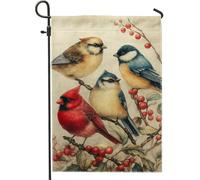 Bandiera da giardino vintage con uccelli, cardinale rosso e uccelli canori colorati, striscione decorativo per la casa, bandiera da cortile in iuta su entrambi i lati, per decorazione esterna del