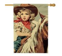 Bandiera da giardino vintage Cowgirl, cavallo marrone ragazza decorazione per la casa, bandiera su entrambi i lati in iuta da cortile decorazione estiva per esterni 71 x 101 cm