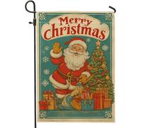 Bandiera da giardino vintage di Babbo Natale, decorazione natalizia rossa, doppia faccia in iuta per decorazione esterna del prato 30,5 x 45,7 cm