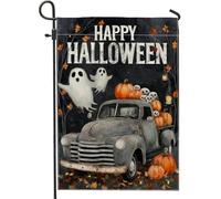 Bandiera da giardino vintage di Halloween, fantasmi neri, decorazione per esterni, striscione in iuta su entrambi i lati per la decorazione autunnale del prato delle vacanze 30,5 x 45,7 cm