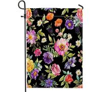 Bandiera Da Giardino Vintage Flower Spring Botanical Aesthetic Flower Shabby Watercolors Black Bandiera Da Cortile Verticale Garden Flag Durevole Bandiere Decorative Per Feste Esterno 30X45CM