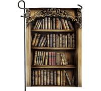 Bandiera da giardino vintage per biblioteca, rustica, marrone, decorazione per esterni, bandiera decorativa su entrambi i lati, per la casa e le celebrazioni, 30,5 x 45,7 cm