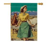 Bandiera da giardino vintage per fattoria, ragazza di campagna gialla con cavalli, decorazione per esterni, striscione in iuta su entrambi i lati per la decorazione del prato primaverile estivo 71 x