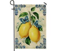 Bandiera da giardino vintage primavera estate campagna limone farfalla fiori gialli blu decorativi double face in iuta per esterni cortile prato decorazione patio 30,5 x