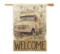 Bandiera da giardino vintage primaverile estate camper, bandiera floreale con uccelli benvenuti all'aperto decorazione per la casa, bandiera da cortile in iuta su entrambi i lati, per feste, vacanze