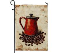 Bandiera da giardino vintage rossa con chicchi di caffè, striscione decorativo per esterni, bandiera rustica su entrambi i lati, decorazione per la casa, accessori da giardino autunnali stagionali