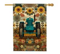 Bandiera da giardino vintage rustica floreale, girasoli blu trattore autunnale, striscione su entrambi i lati, decorazione per cortile esterno stagionale decorazione per le vacanze 71 x 101 cm