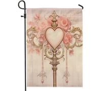 bandiera da giardino vintage San Valentino vittoriano grazioso amore cuore chiave stile francese metà secolo rosa lino decorazioni esterne patio pinne up casa festa doppia faccia anniversario