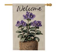 Bandiera da giardino viola africana di benvenuto, bandiera floreale primaverile estate decorazione per la casa, bandiera da giardino in iuta su entrambi i lati, decorazione per prato esterno 71 x 101