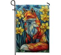 Bandiera da giardino vivace con volpe e narcisi, striscione colorato per la decorazione della casa, bandiera artistica su entrambi i lati per la decorazione del prato esterno 30,5 x 45,7 cm