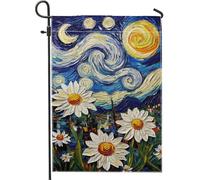 Bandiera da giardino vivace notte stellata, margherita bianca floreale per esterni, decorazione per la casa su entrambi i lati per primavera estate, ideale per la decorazione del prato 30,5 x 45,7 cm