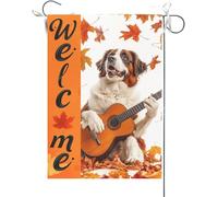 Bandiera Da Giardino Welcome Autumn Saint Bernard Playing Guitar Bandiere Decorative Durevole Bandiera Da Cortile Colore Vivido Garden Flag Per Esterno Feste Festival 30X45CM